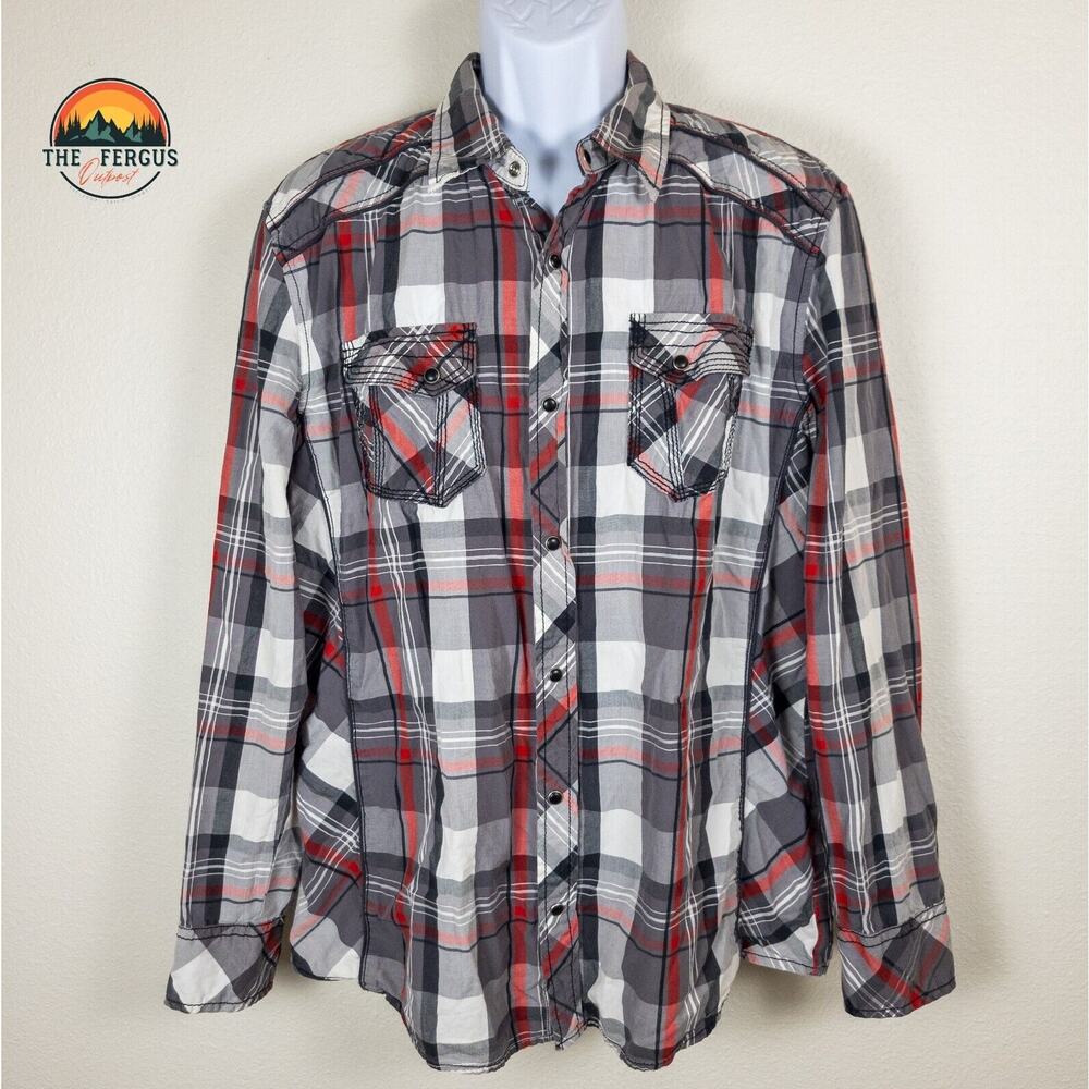 BKE Snap Up Shirt Red Plaid Slim Fit Long Sleeve Countrycore Western Men's Sz XL